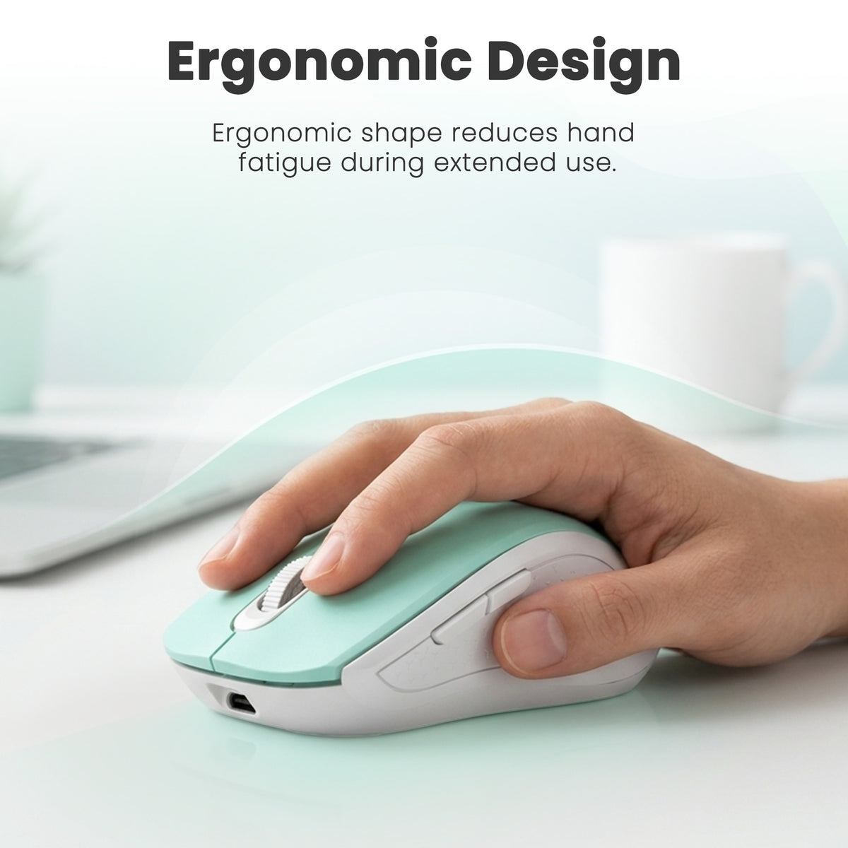 Techie Impulse Green Wireless Rechargeable Mouse | Ergonomic | Adjustable DPI 1000–1600 | 6-Button