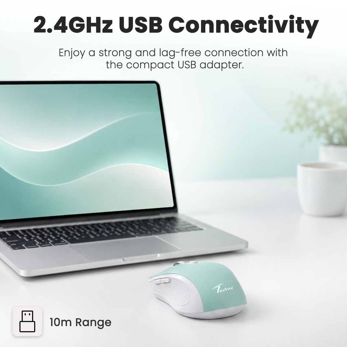 Techie Impulse Green Wireless Rechargeable Mouse | Ergonomic | Adjustable DPI 1000–1600 | 6-Button