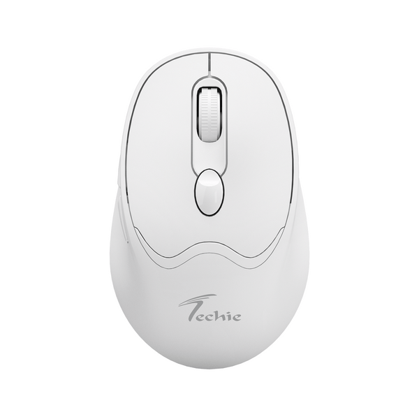Techie Ease White Wireless Mouse | 2x Bluetooth & 2.4GHz | Adjustable DPI 1000–1600 | 6-Button