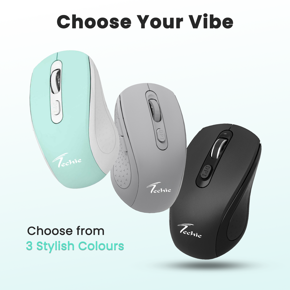 Techie Impulse Green Wireless Rechargeable Mouse | Ergonomic | Adjustable DPI 1000–1600 | 6-Button