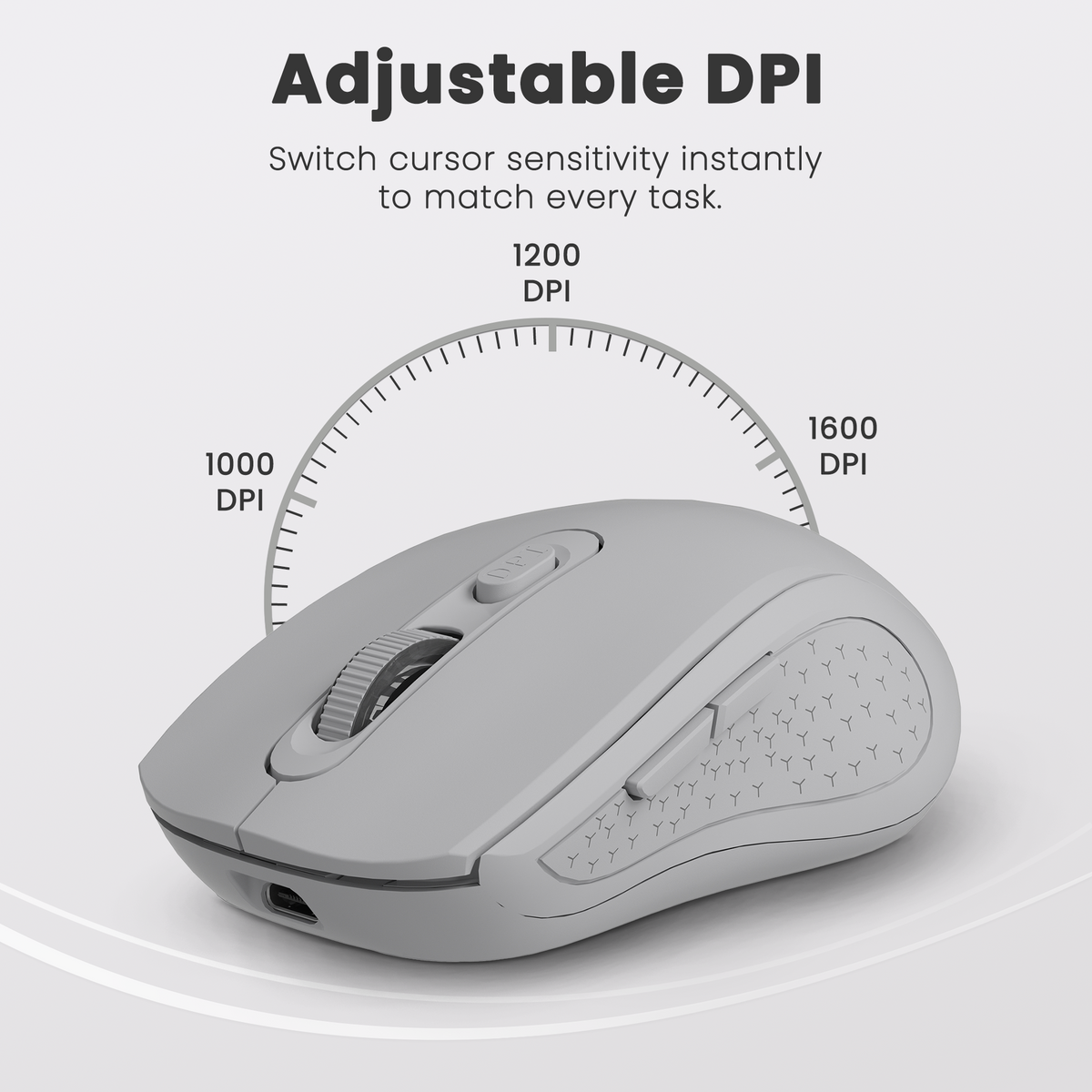 Techie Impulse Grey Wireless Rechargeable Mouse | Ergonomic | Adjustable DPI 1000–1600 | 6-Button