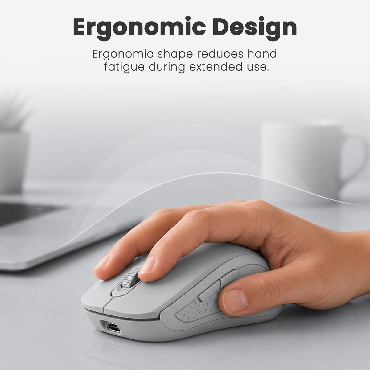 Techie Impulse Grey Wireless Rechargeable Mouse | Ergonomic | Adjustable DPI 1000–1600 | 6-Button
