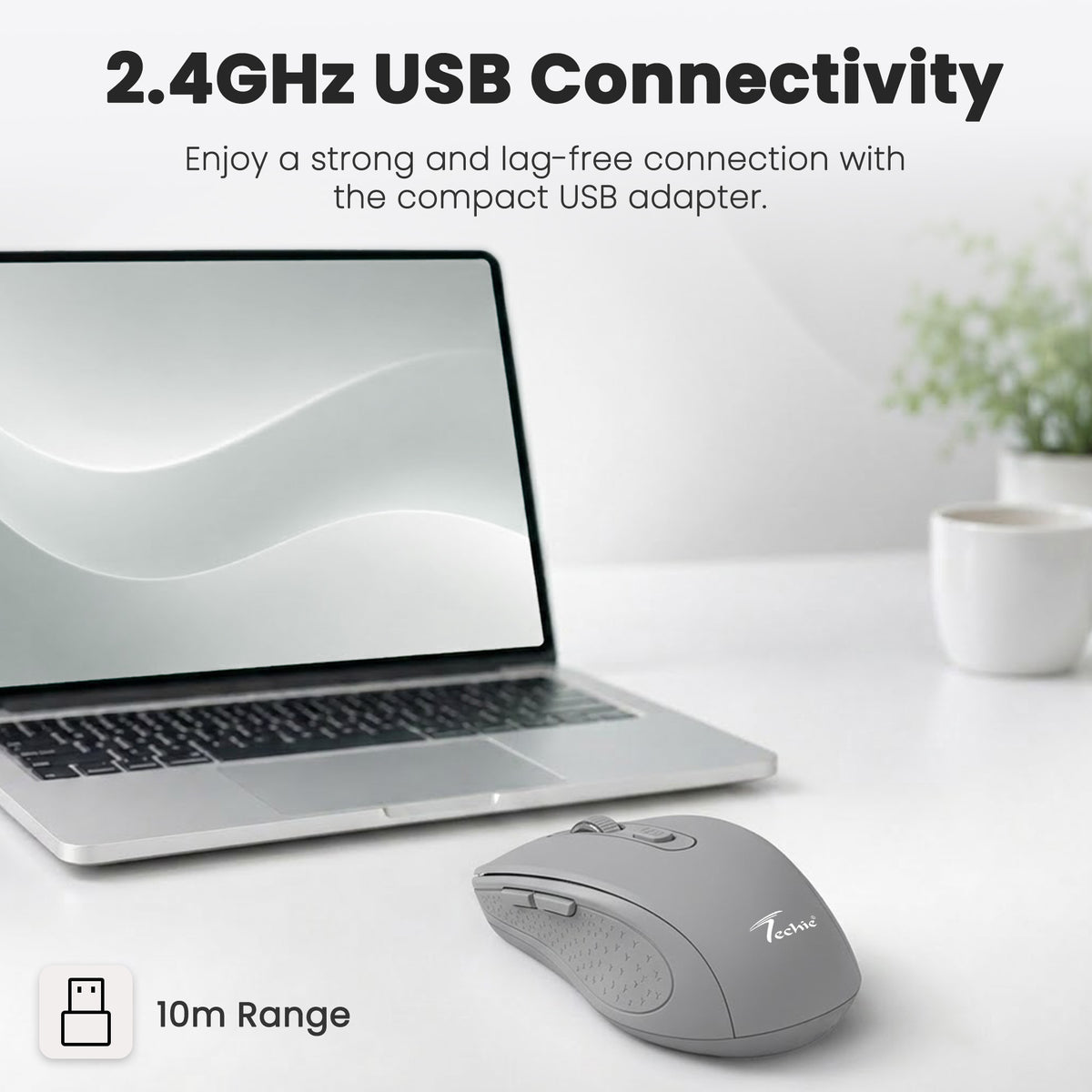 Techie Impulse Grey Wireless Rechargeable Mouse | Ergonomic | Adjustable DPI 1000–1600 | 6-Button