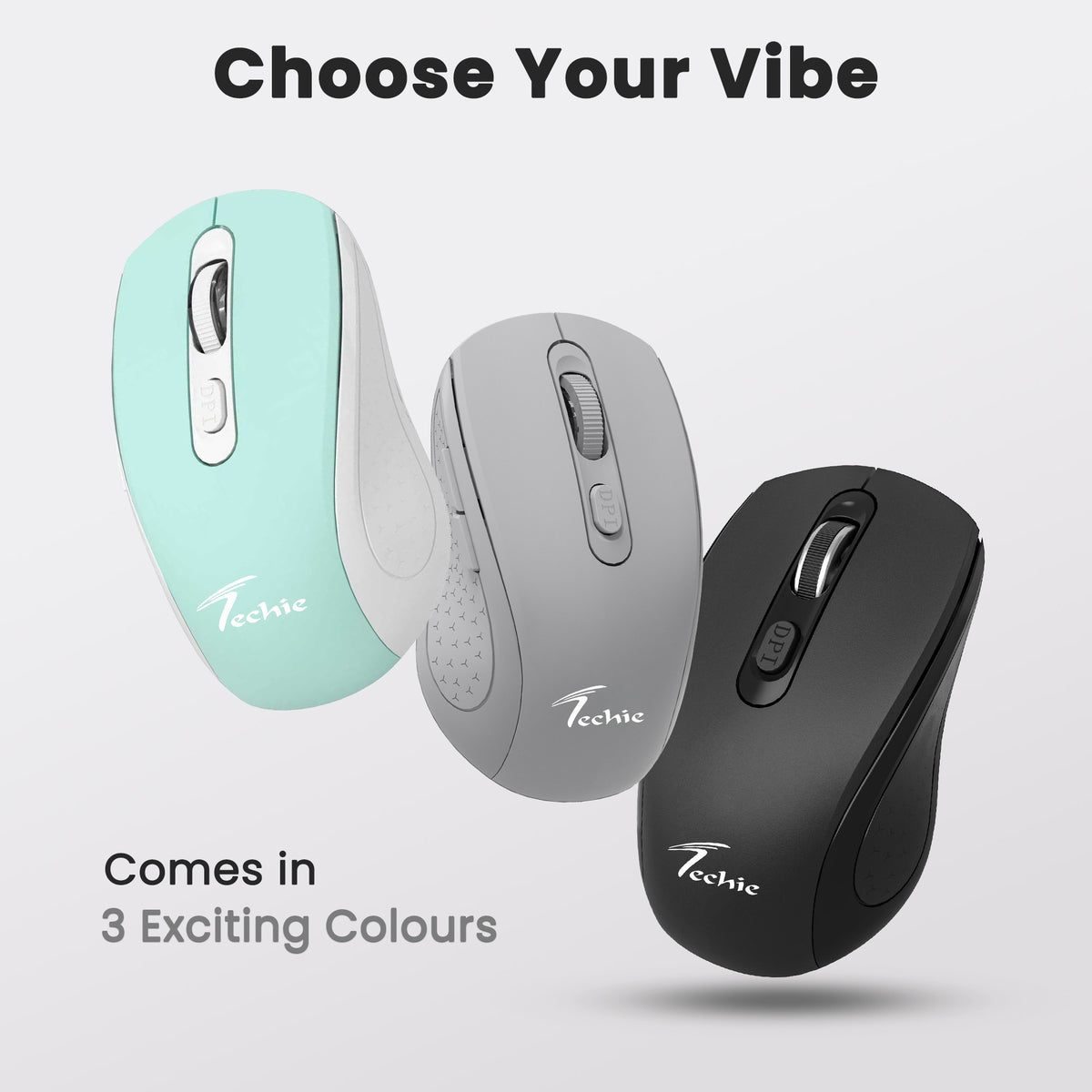Techie Impulse Grey Wireless Rechargeable Mouse | Ergonomic | Adjustable DPI 1000–1600 | 6-Button