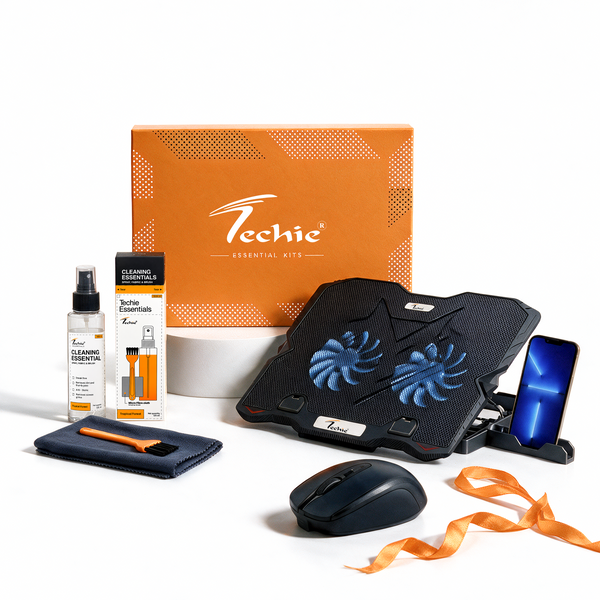 Techie Laptop Performance Kit – 2-Fan Cooling Pad, Breeze Wireless Mouse & Cleaning Kit