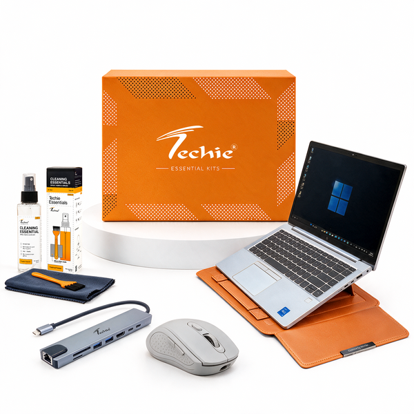 Techie Professional Setup Kit – 3-in-1 Laptop Sleeve, Impulse Mouse, 8-in-1 Type-C Hub & Cleaning Kit