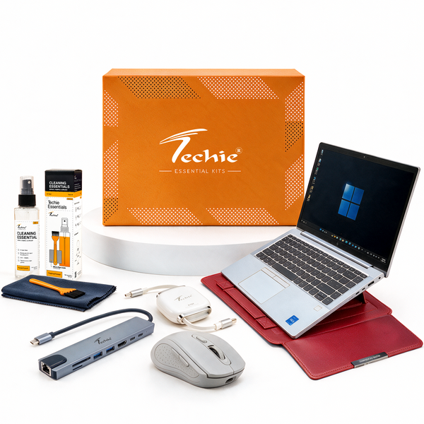 Techie Complete Laptop Kit – 3-in-1 Sleeve, Impulse Mouse, 8-in-1 Hub, Retractable Type-C Cable & Cleaning Kit