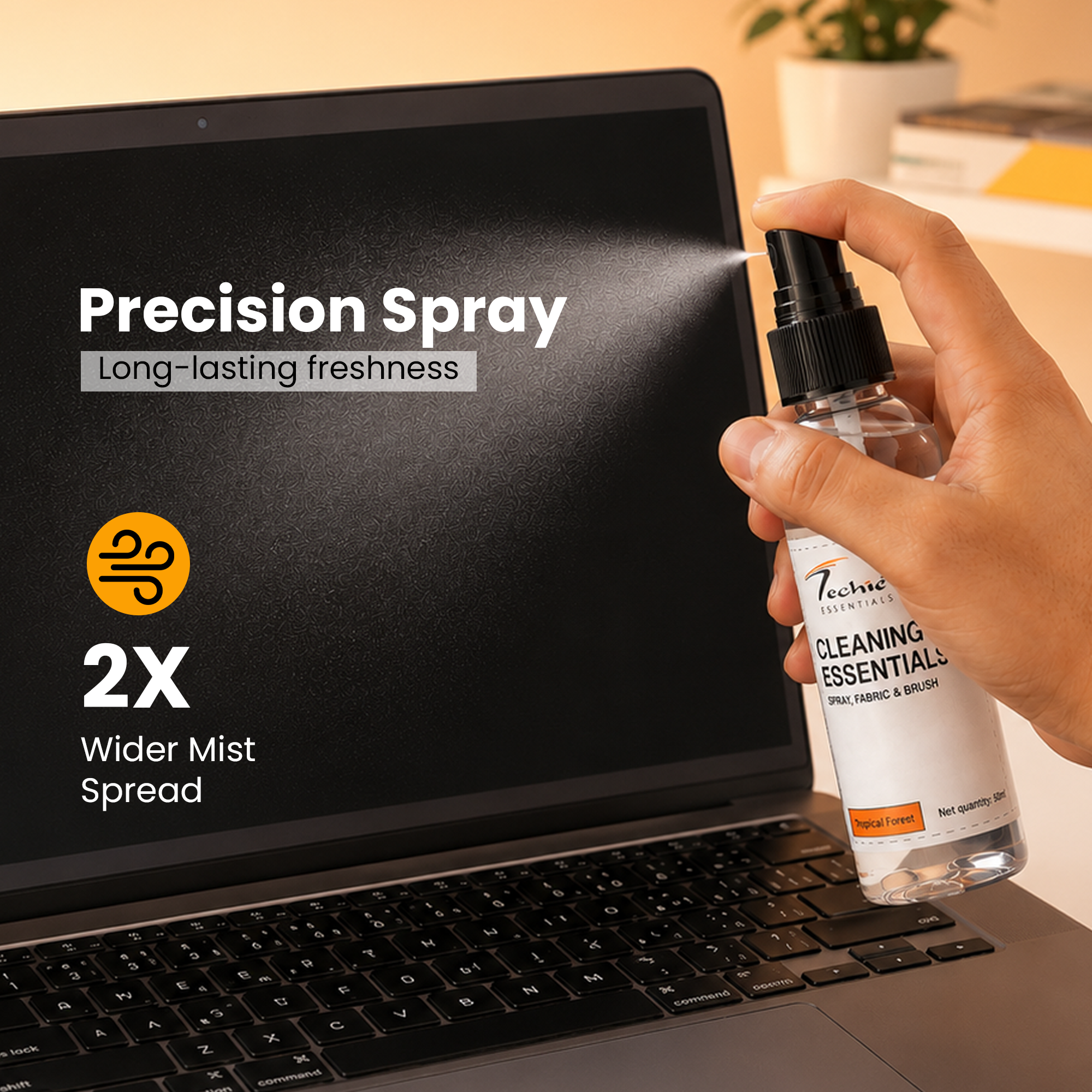 Techie Essentials Tropical Forest 3-in-1 Screen Cleaner Spray Kit with Microfiber Cloth & Brush – 50ml