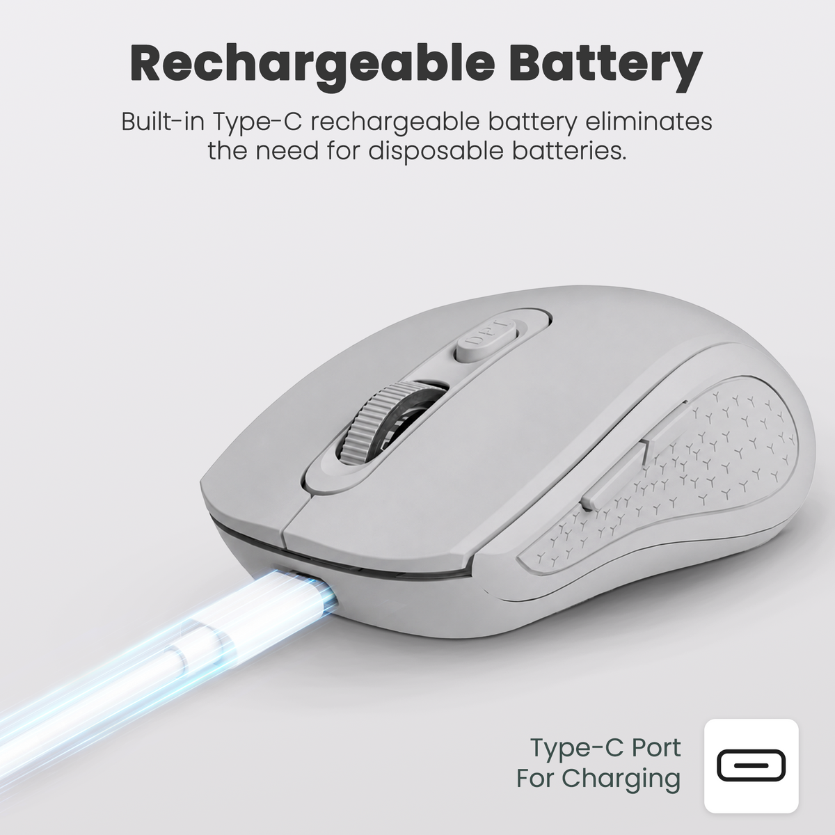 Techie Impulse Grey Wireless Rechargeable Mouse | Ergonomic | Adjustable DPI 1000–1600 | 6-Button
