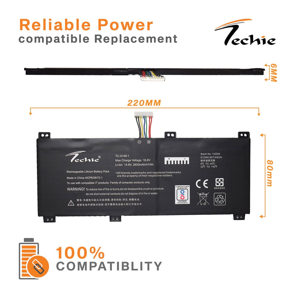 Techie Laptop Battery for Huawei HB6081V1ECW, MAGICBOOK PRO, MATEBOOK D 16, HBL-W19, HVY-WAQ9 Laptops (2800mAh, 4-Cell)