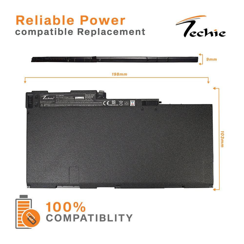 Techie Compatible Battery for HP CM03 CM03XL CO06 CO06XL - HP EliteBook 740 G1/G2, 840 G1/G2, 845 G1/G2 Series Laptops (4300mAh, 3-Cell)