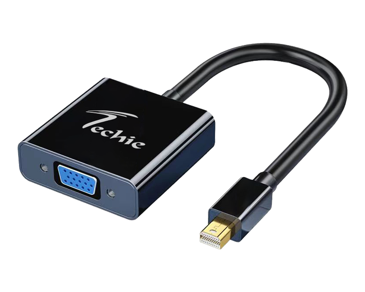 Techie Mini DisplayPort to VGA Converter – 1080P HD Adapter for MacBook, iMac, Surface Series & Laptops
