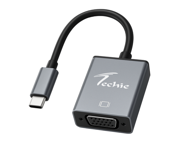 Techie Type-C to VGA Adapter | 1080P Full HD Converter | Connect USB-C Laptops/Phones to Projectors & Monitors