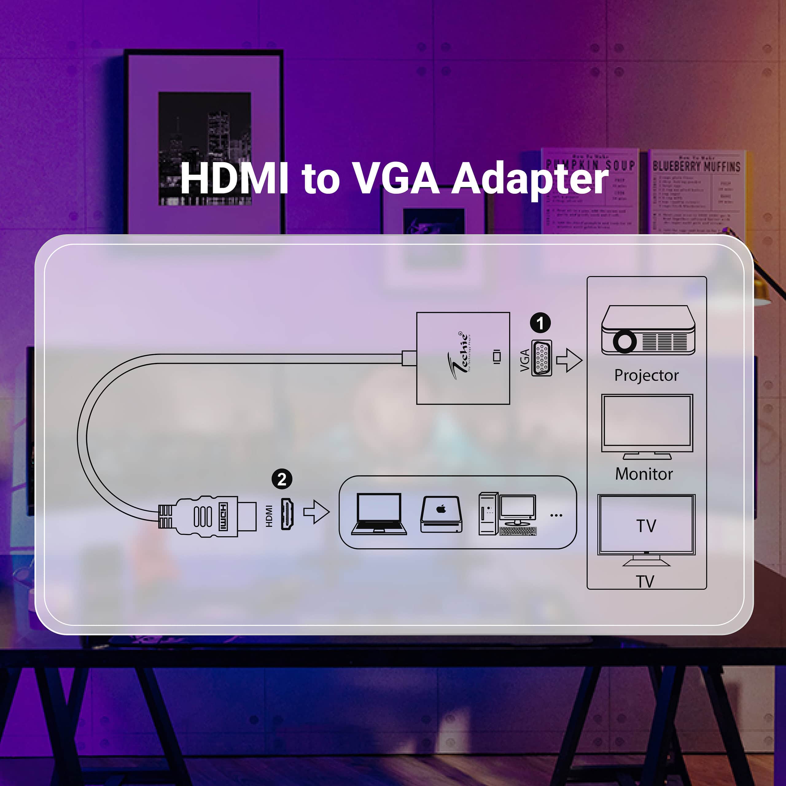 Techie HDMI to VGA Converter – 1080P Full HD