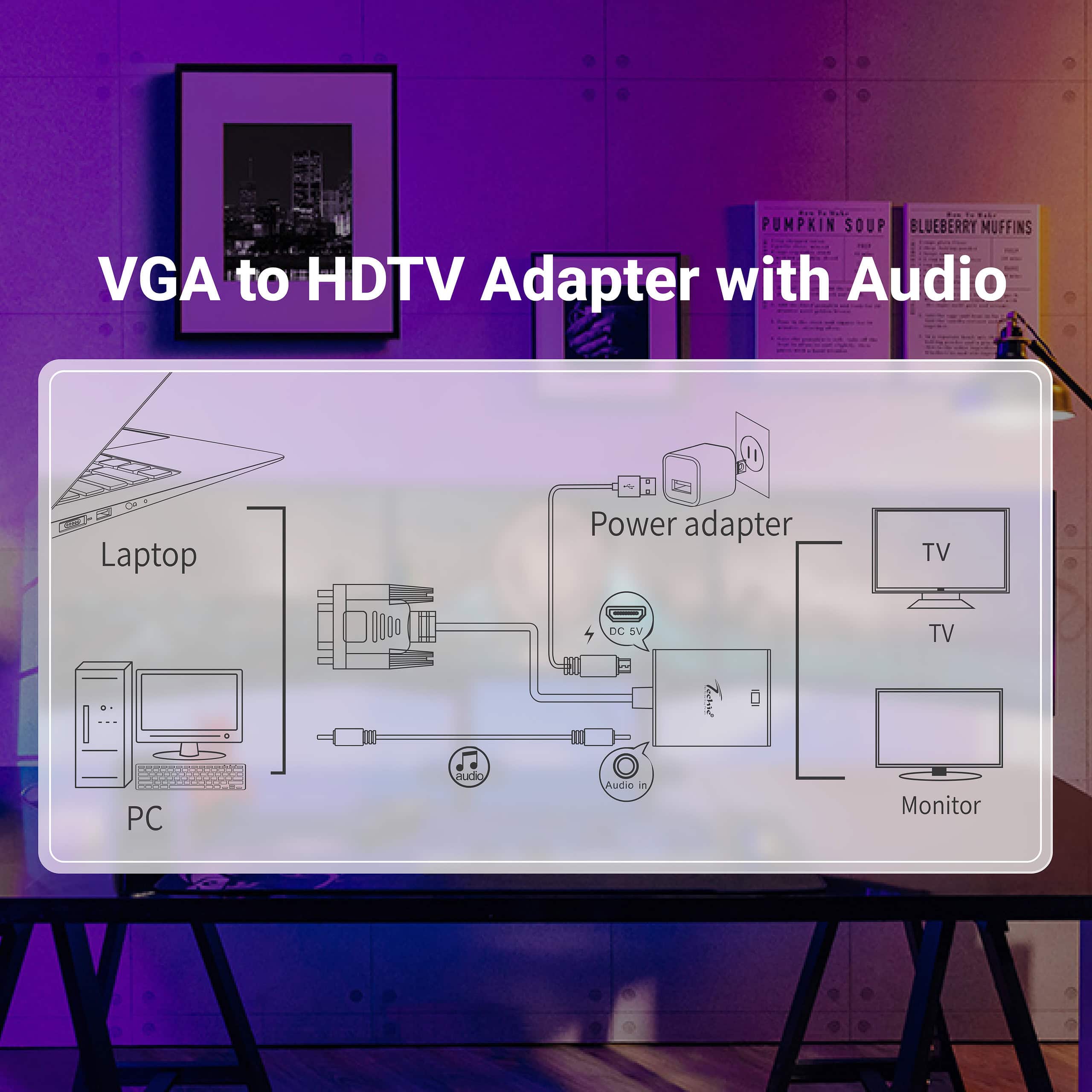 Techie VGA to HDMI Converter with Audio