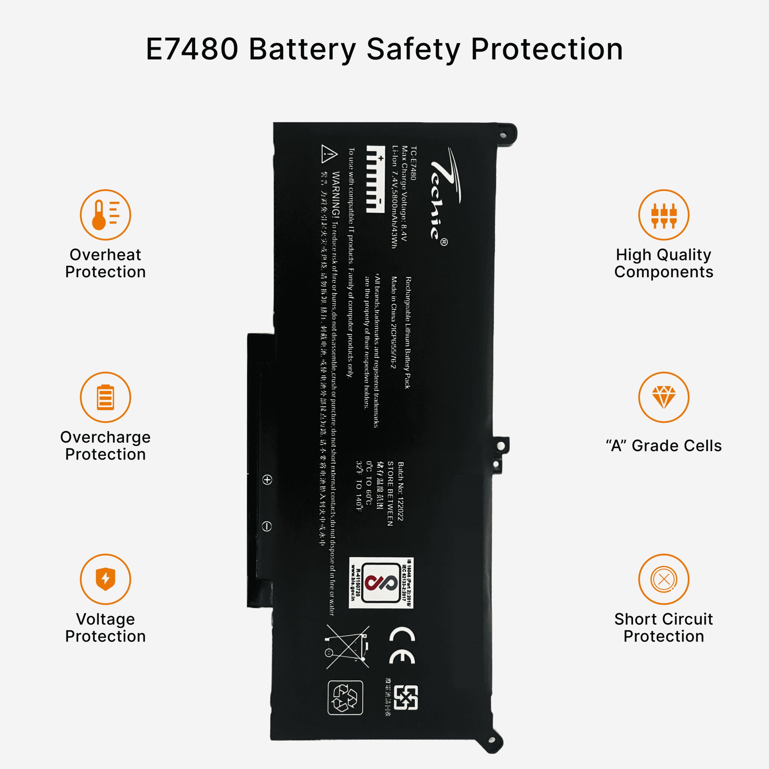 Techie Compatible for Dell E7480 - F3YGT, MYJ96, DM3WC, Latitude E7280, E7380 Laptops (5800mAh, 4-Cell)