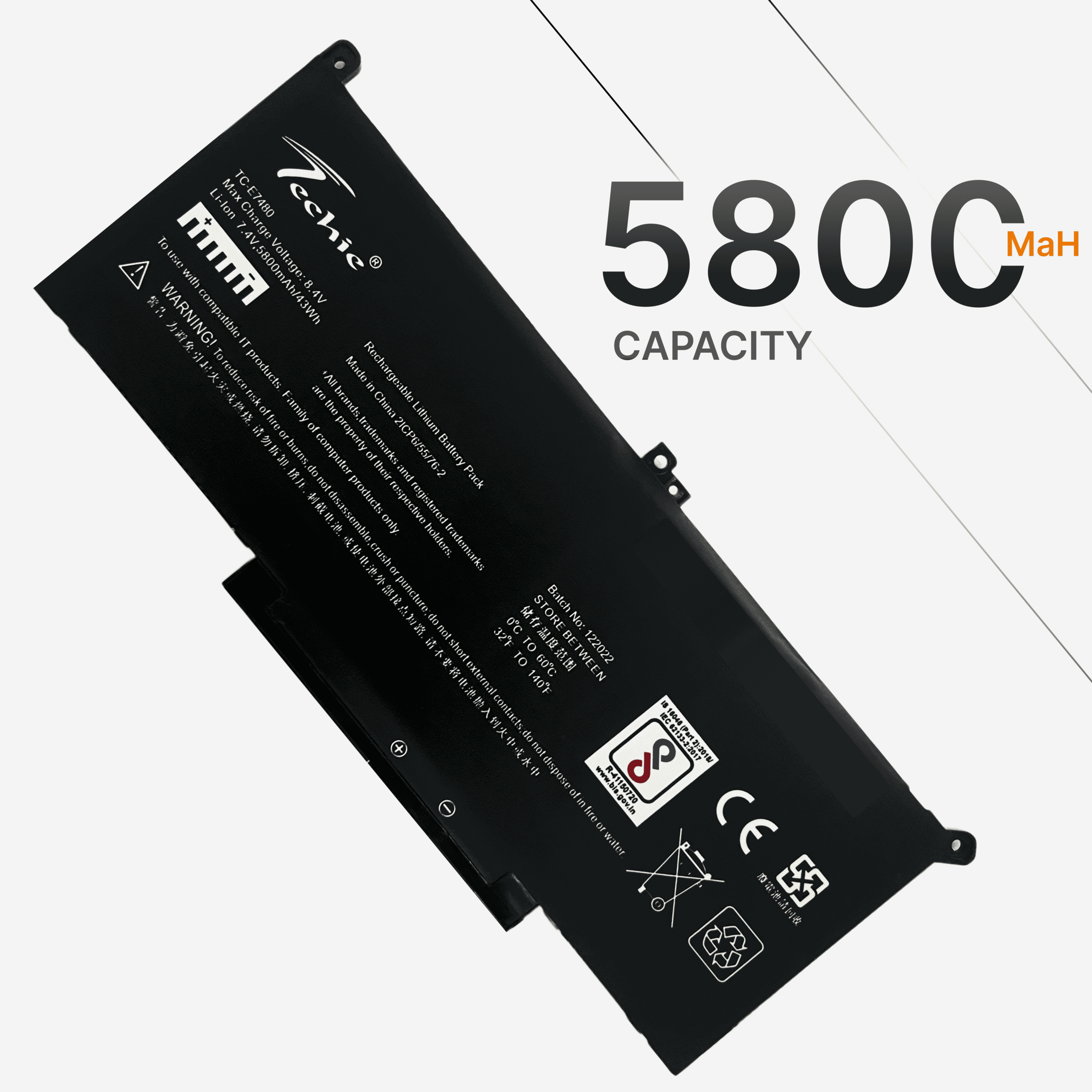 Techie Compatible for Dell E7480 - F3YGT, MYJ96, DM3WC, Latitude E7280, E7380 Laptops (5800mAh, 4-Cell)