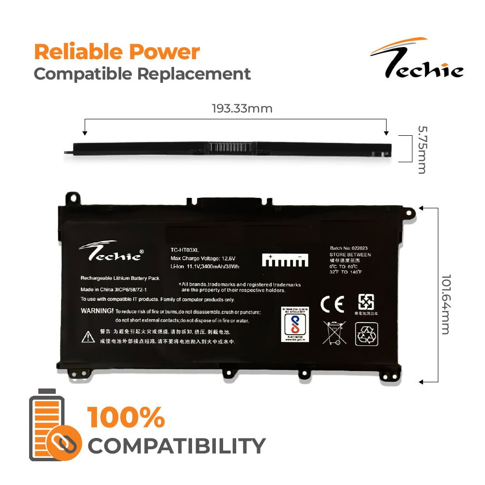 Techie Laptop Battery for HP HT03XL - 3400mAh 3-Cell for Pavilion 17-BY0152UR