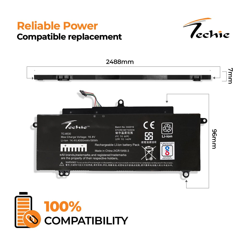 Techie Compatible Battery for Toshiba 5149U - Tecra Z40-A Z40T-A1410 Laptops (3400mAh, 4-Cell)