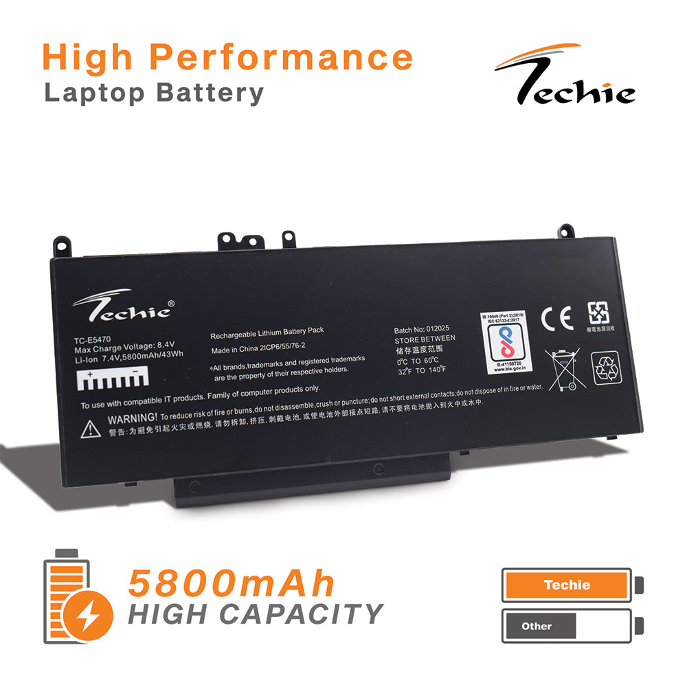 Techie Compatible Battery for Dell E5470 - Latitude E5450, E5470, E5550, E5570, 6MT4T Laptop (5800mAh, 4-Cell)