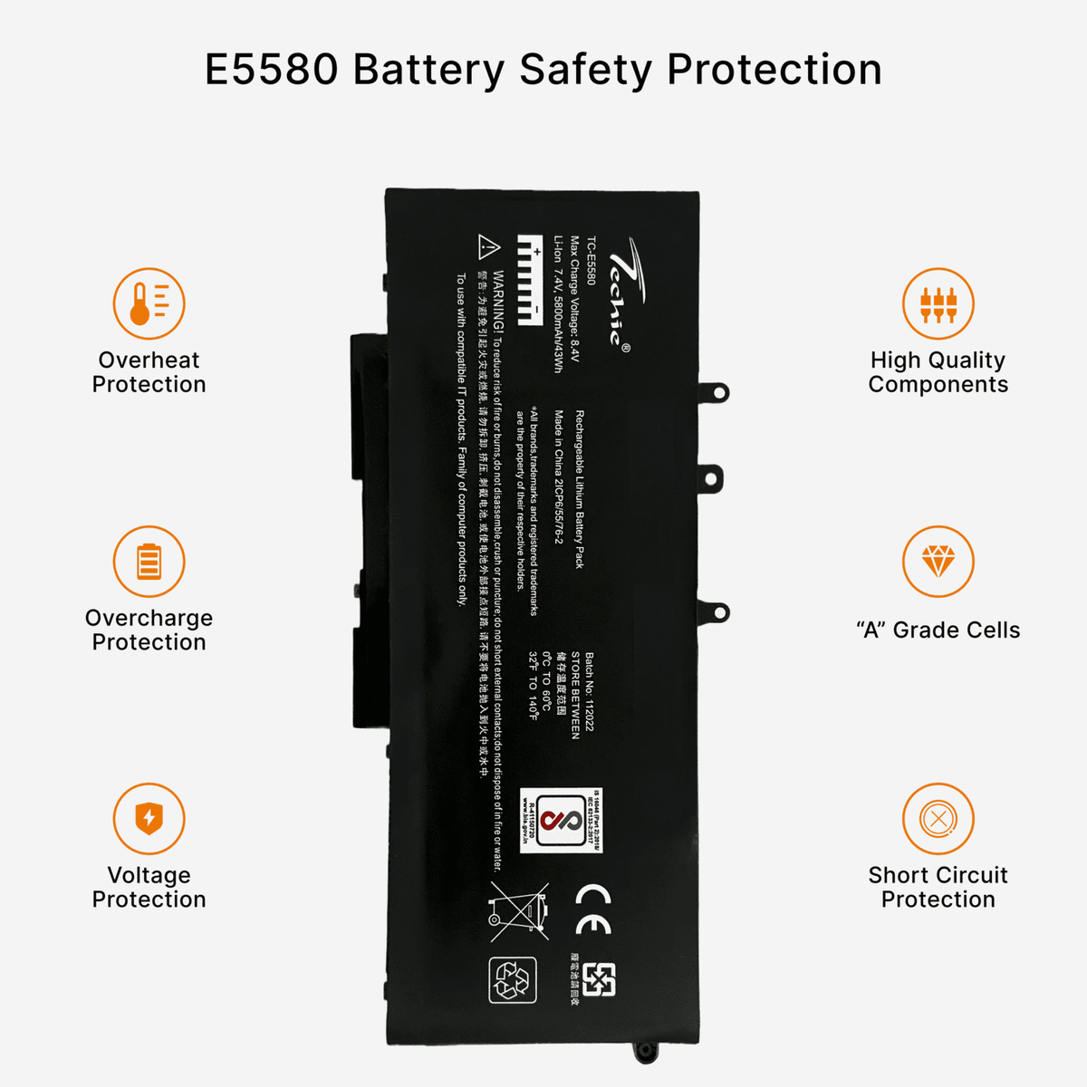 Techie Compatible Battery for Dell E5580 - Latitude 5490, 5491, 5580, 5480, 5280, 5290 Laptops (5800mAh, 4-Cell)