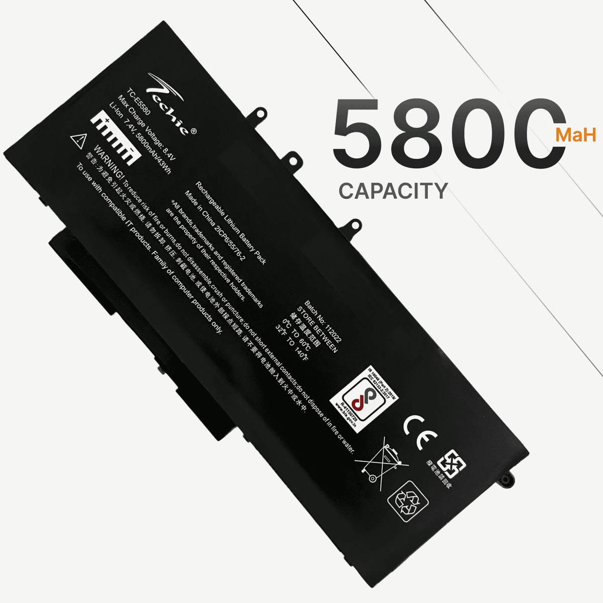 Techie Compatible Battery for Dell E5580 - Latitude 5490, 5491, 5580, 5480, 5280, 5290 Laptops (5800mAh, 4-Cell)