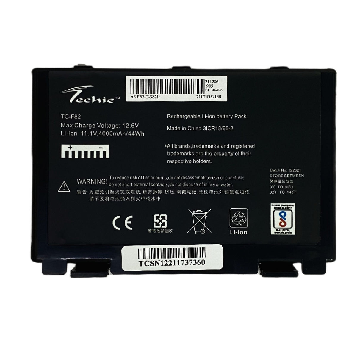 Techie Compatible Battery for Asus F82 - A32-F52, A32-F82, L0A2016, F52, F82 Series Laptops (4000mAh, 6-Cell)