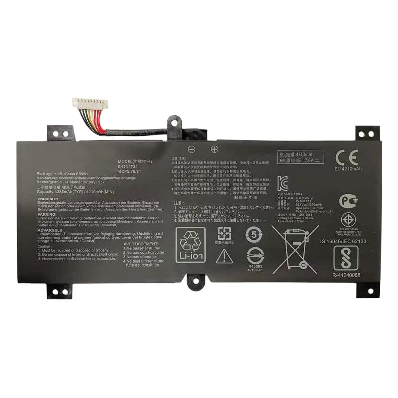 Techie Battery for Asus C41N1731 GL504 - Asus ROG Strix GL504GM-ES191T, ES200T, ES204T, Laptop (3400mAh, 4-Cell)