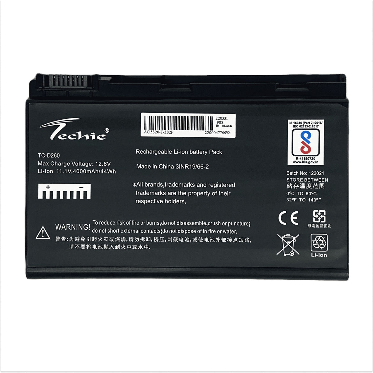 Techie Compatible Battery for Acer GRAPE32 - GRAPE34, Extensa 5210, 5220, 5620G, 5620Z Laptops (4000mAh, 6-Cell)