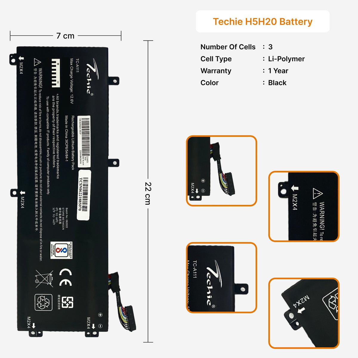 Techie Compatible Battery for Dell H5H20 - Precision 5510, XPS15 9560, 5D91C, P56F001 Laptops (4800mAh, 3-Cell)