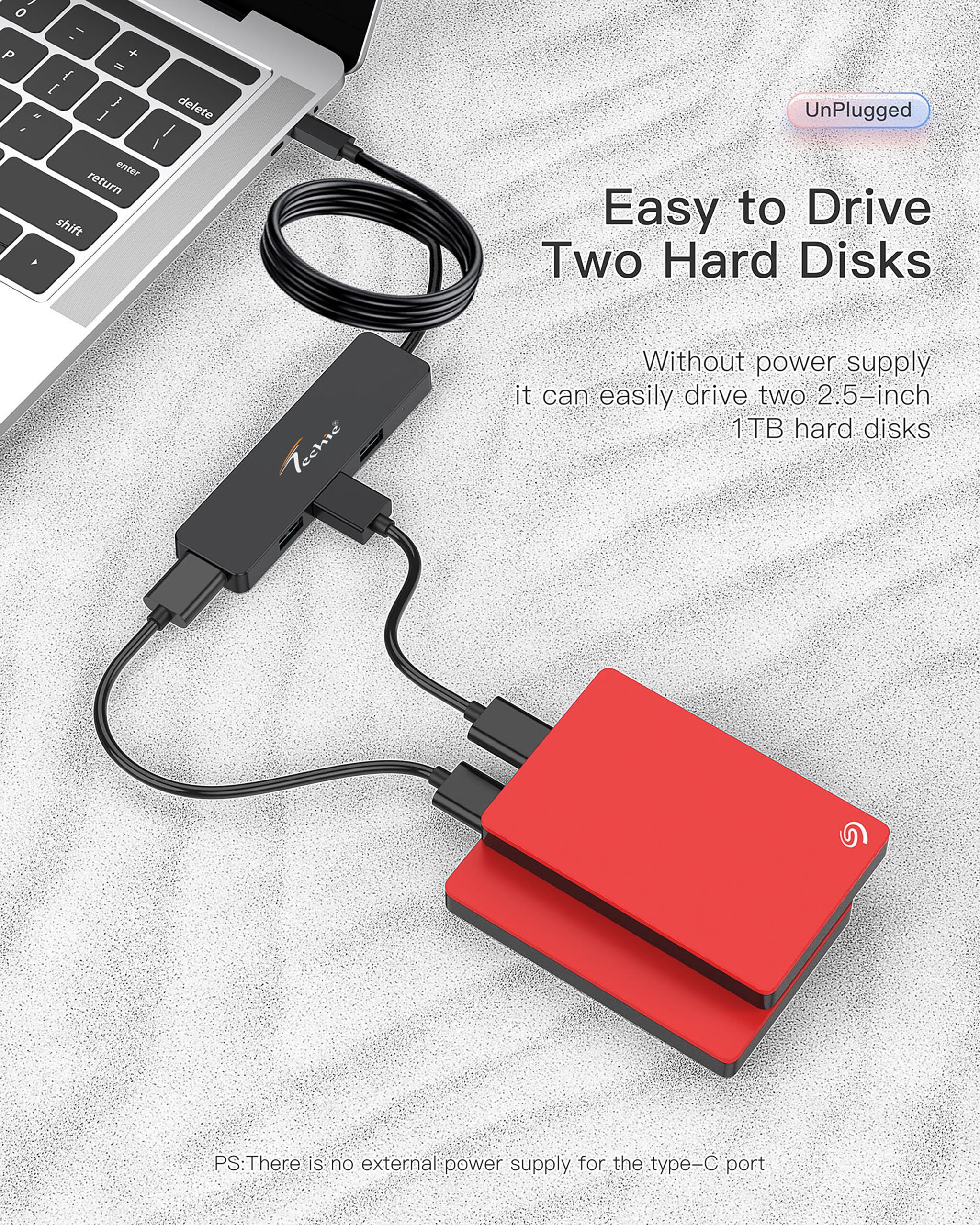 Maximize Connectivity with Techie USB/Type-C Hub – 4 x USB 3.0 Ports & 1M Cable for Laptop, PC, Mac