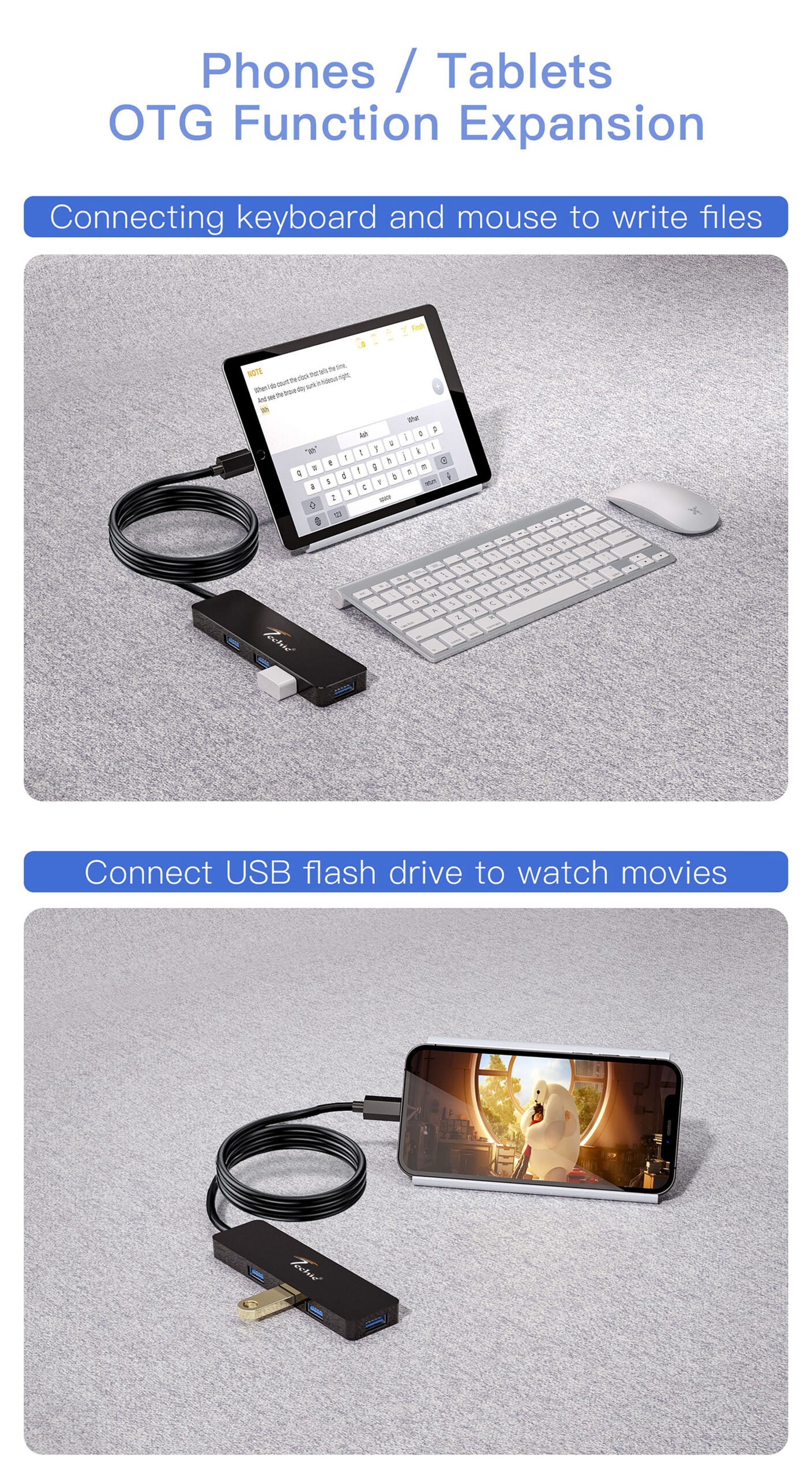 Maximize Connectivity with Techie USB/Type-C Hub – 4 x USB 3.0 Ports & 1M Cable for Laptop, PC, Mac