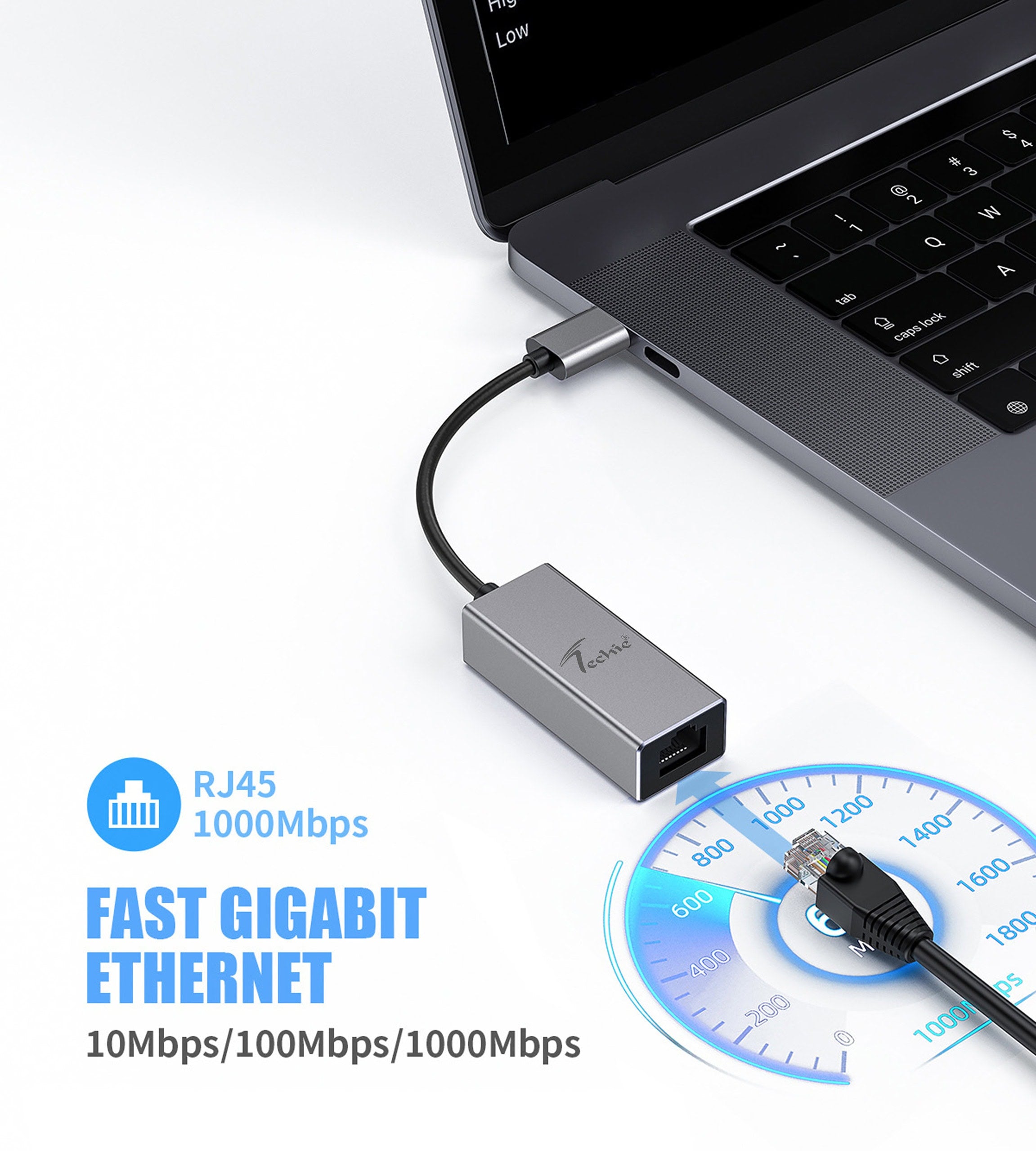 Techie USB/Type-C to RJ45 Gigabit Ethernet Converter