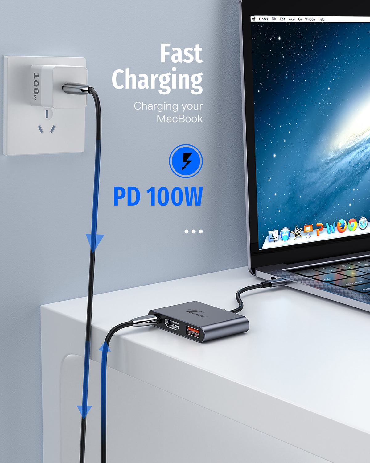 Techie TC Connect 3-in-1 Type C Hub: PD 100W Type-C, USB 3.2 (10Gbps), 4K@60Hz HDMI