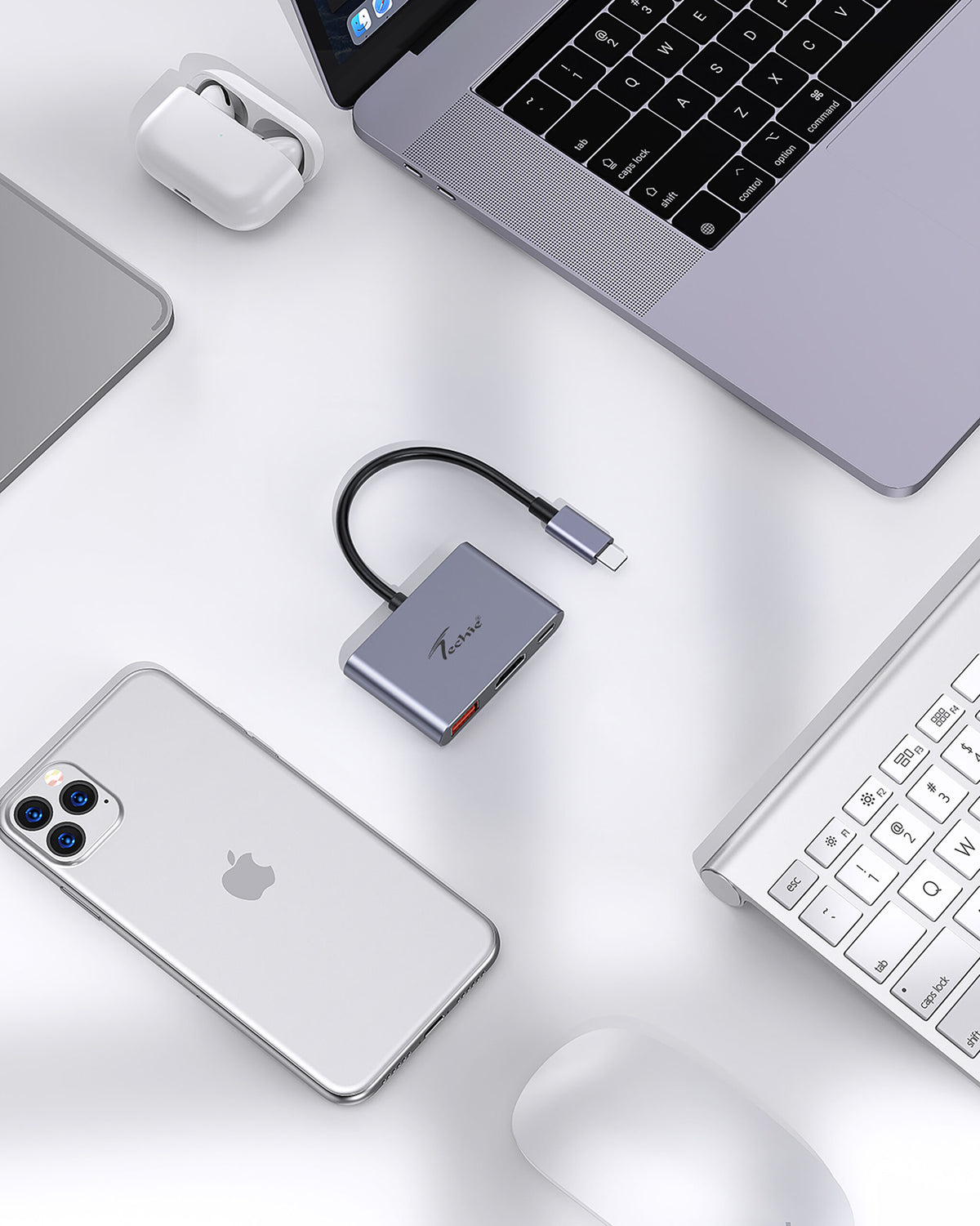 Techie TC Connect 3-in-1 Type C Hub: PD 100W Type-C, USB 3.2 (10Gbps), 4K@60Hz HDMI