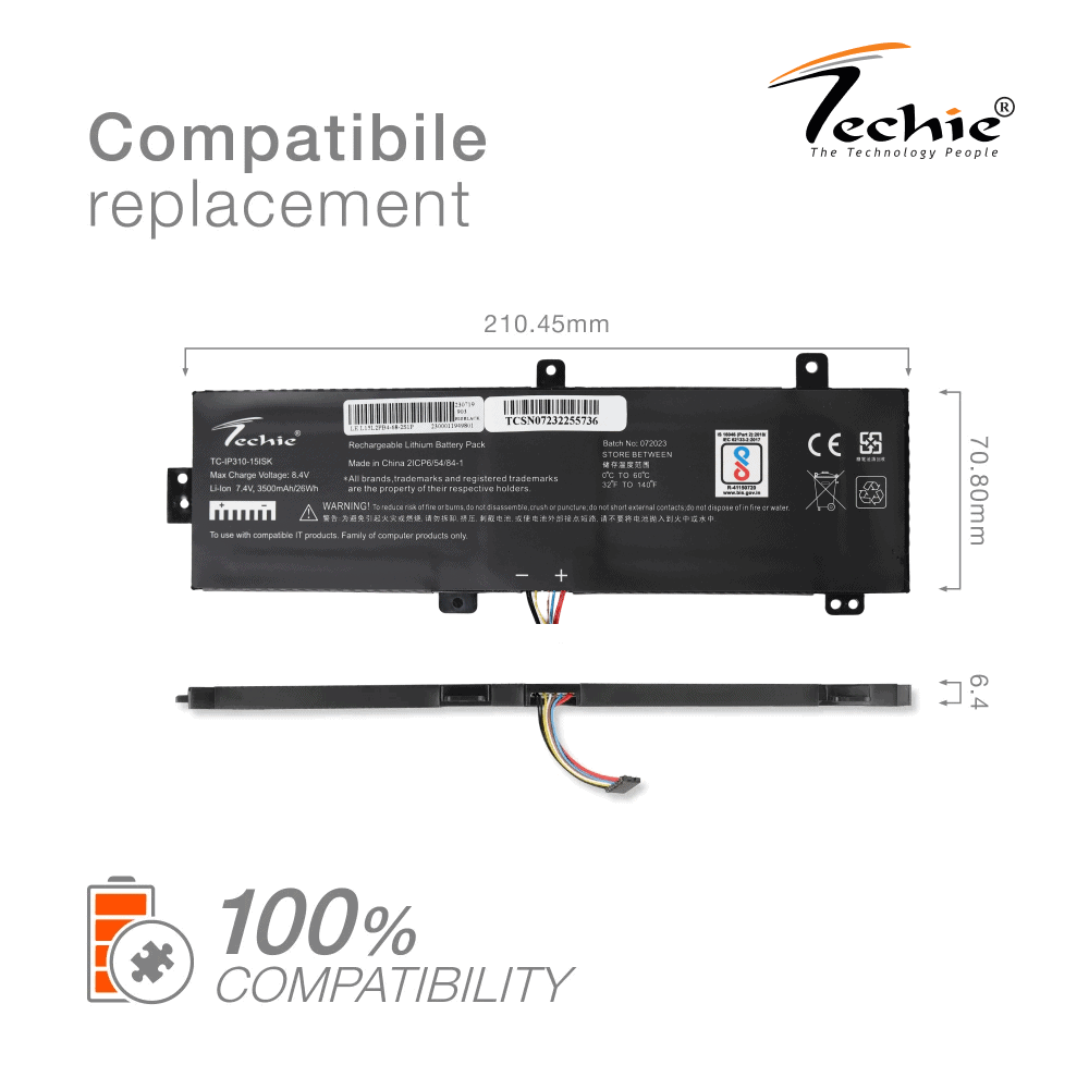 Techie Compatible Battery for Lenovo IP310-15ABR - Ideapad 310-15IKB, 310-15ISK, 510-15ISK Series Laptops (3500mAh, 2-Cell)