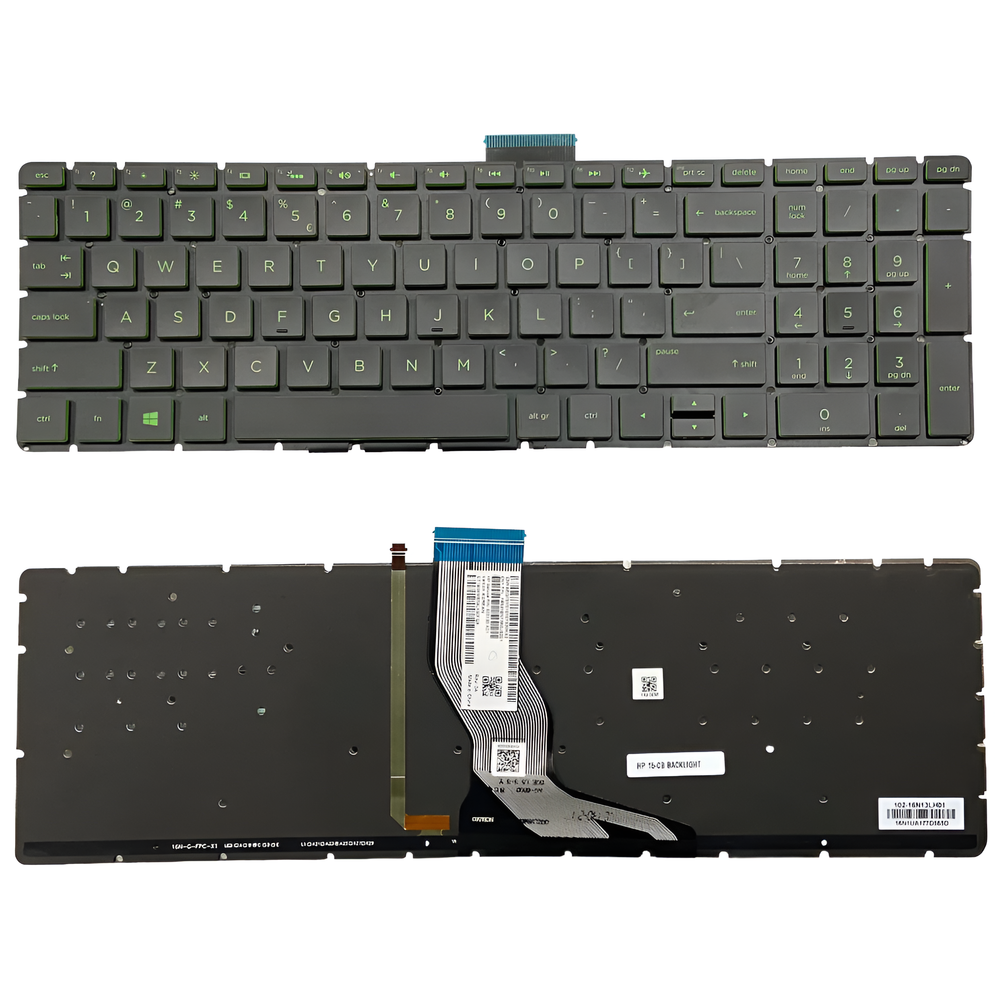 Techie Laptop Keyboard for HP 15-AK, 15-AR, 17T-U, 17-AB,15-BC, and 17-G Series with Green Backlight