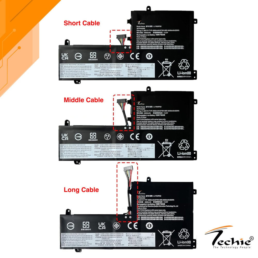 Techie Battery for Lenovo L17M3PG2 - Lenovo Legion Y7000, Y740-15IRHG Series Laptops (Short Cable, 4800mAh, 3-Cell)