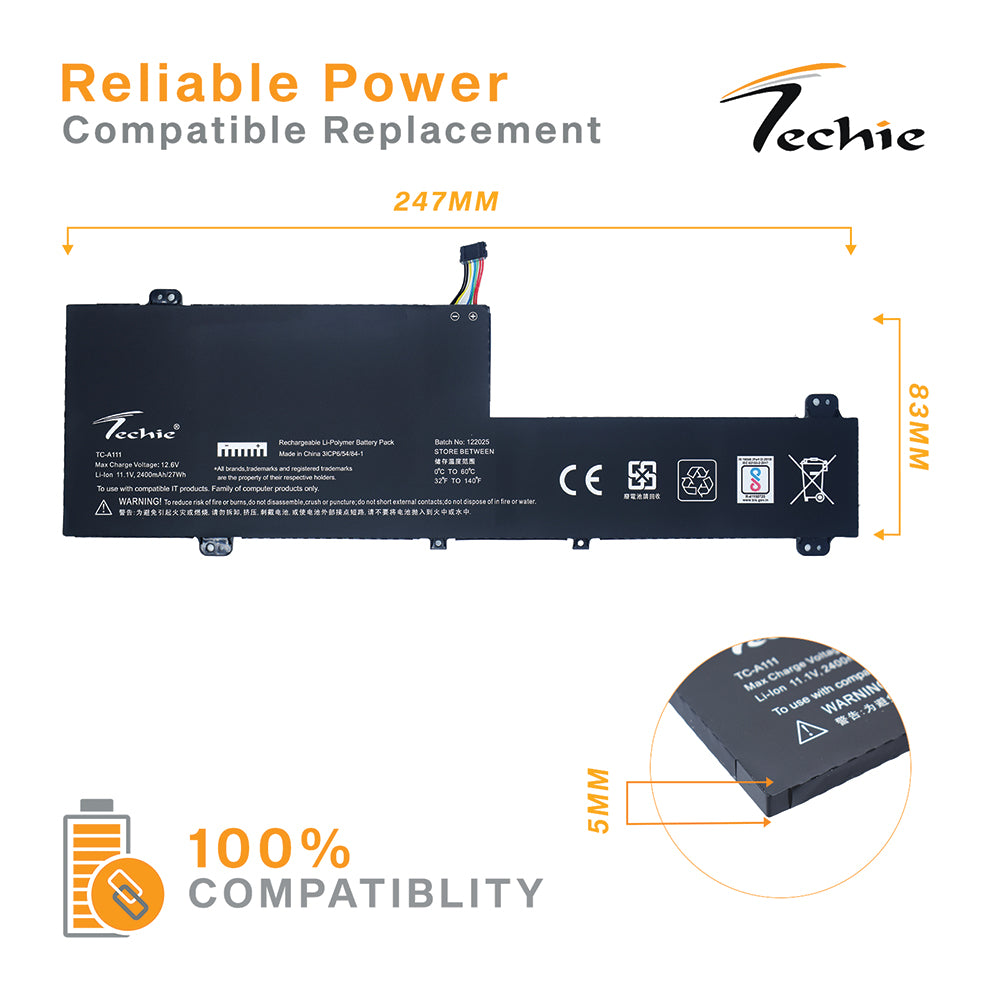 Techie Battery for Lenovo L19M3PD6 - IdeaPad FLEX 5-14, IdeaPad FLEX 5-15 Laptops (2400mAh, 3-Cell)