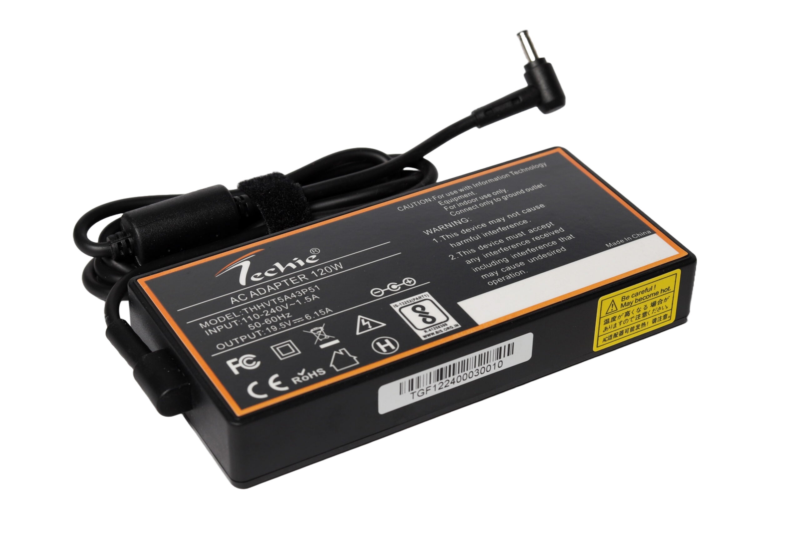 Techie 120W Laptop Charger for MSI Cyborg 15 A12VE, Summit E16 Flip A13VET, Thin GF63 Series (19.5V, 6.15A) 4.5*3.0MM