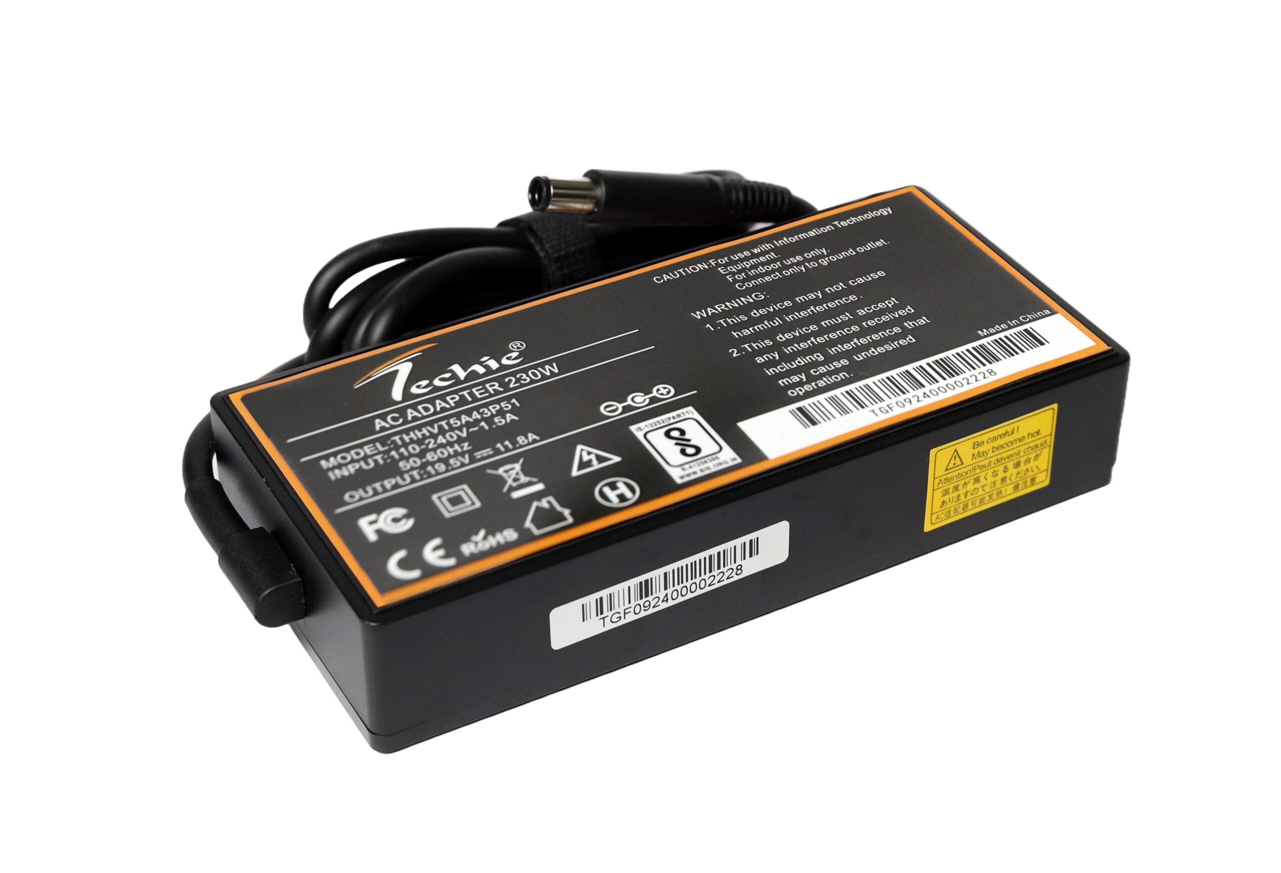 Techie 230W Laptop Charger for MSI Alpha 15 A3DC, A3DD, GE65 Raider, GE75 Raider, GL65 Leopard Series (19.5V, 11.8A) 7.4*5.0MM