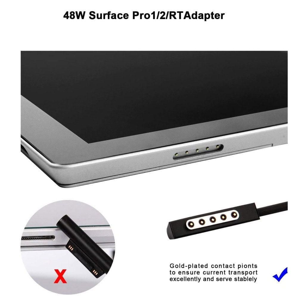 Techie Compatible Microsoft 48W Laptop Charger for Microsoft Surface Pro 2, Surface Pro 1, Surface RT, 12V, 3.6A, Surface Magnetic Pin