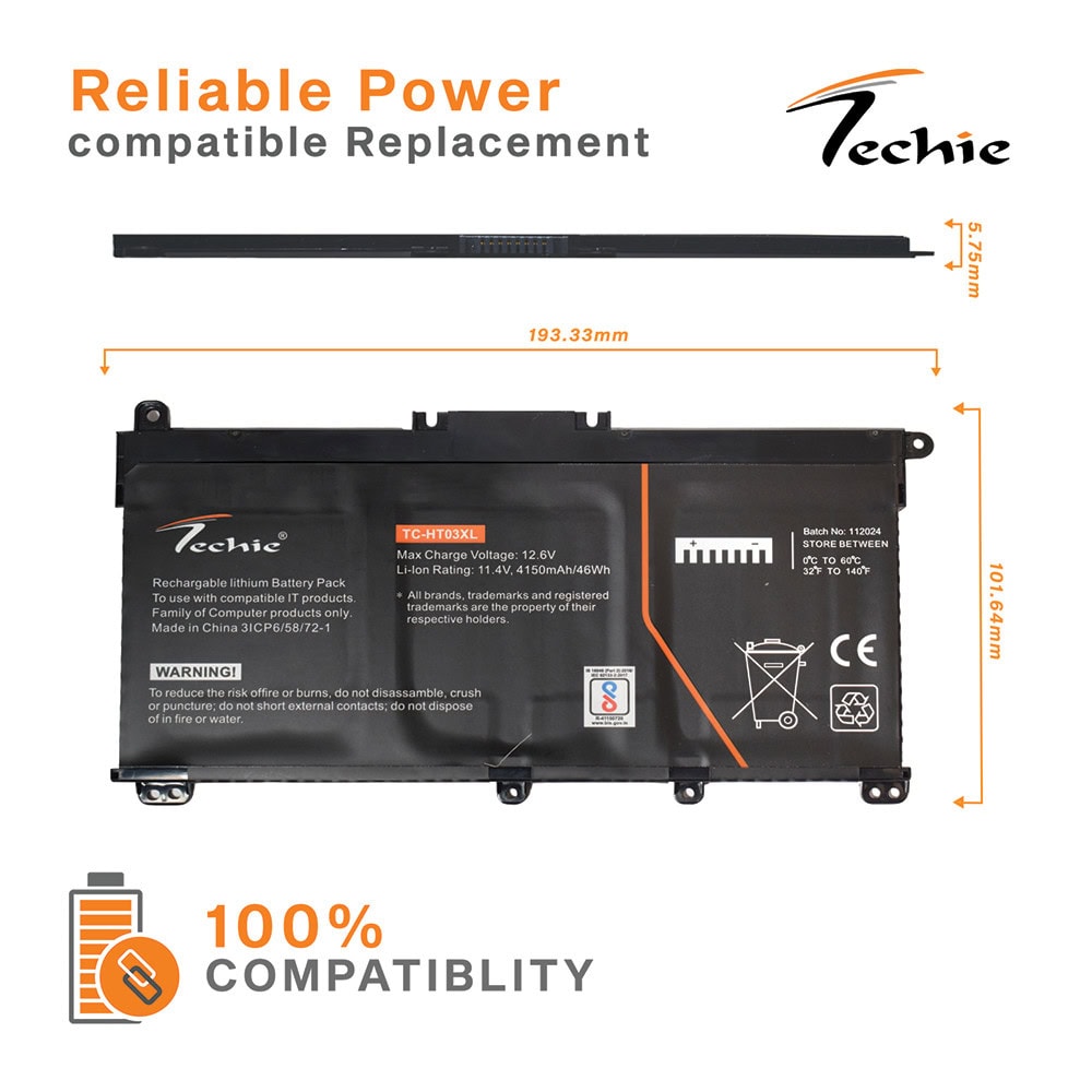 Techie Pro Series Laptop Battery for HP HT03XL - 3-Cell, 4150 mAh, Long Backup