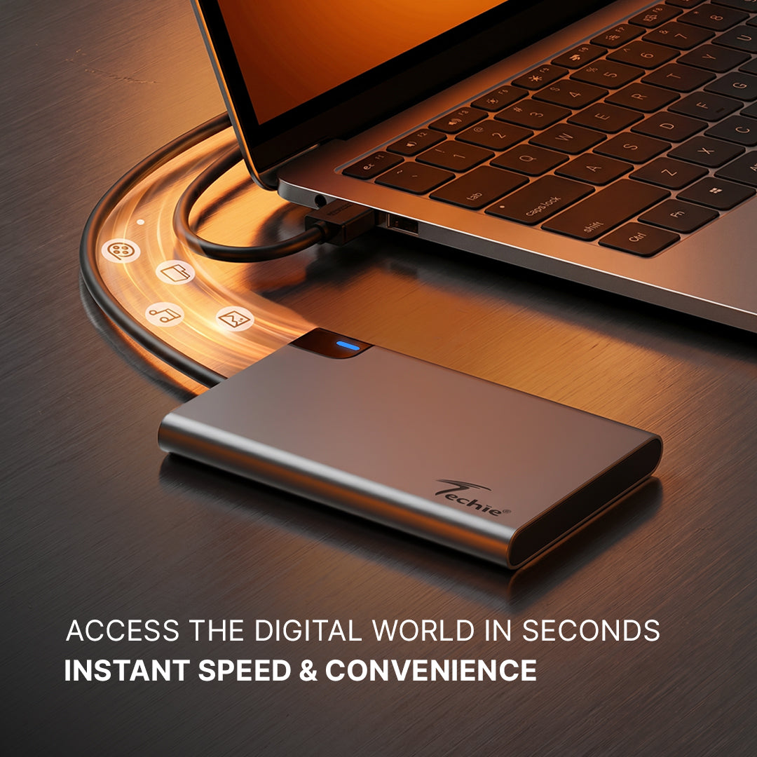Techie 2.5" SATA HDD/SSD Aluminium Enclosure – USB 3.0 / USB-C, 5 Gbps, Tool-Free