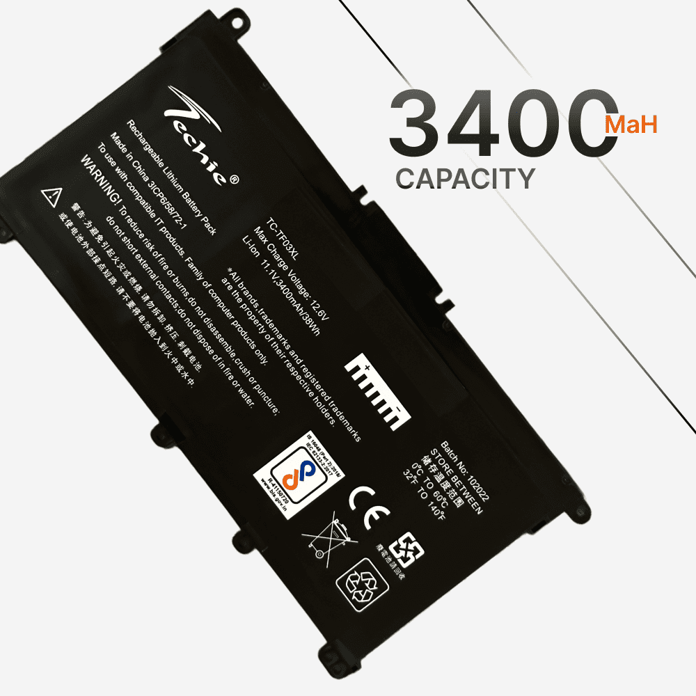 Techie Battery for HP TF03XL - Pavilion 14-BF, 14-BK, Pavilion X360, 14-CD, 15-DA, 15-CC Laptops (3400mAh, 3-Cell)