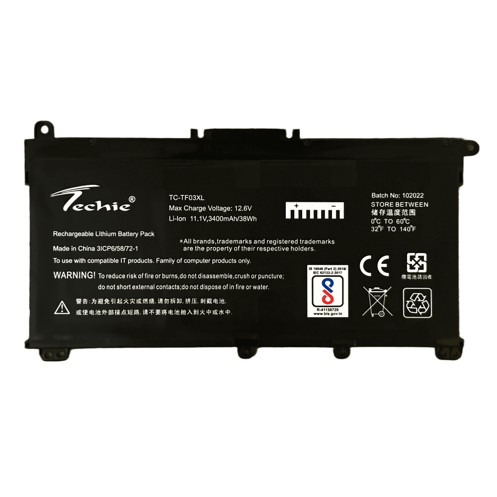 Techie Battery for HP TF03XL - Pavilion 14-BF, 14-BK, Pavilion X360, 14-CD, 15-DA, 15-CC Laptops (3400mAh, 3-Cell)