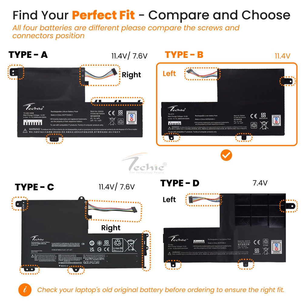 Techie Compatible Battery for Lenovo Flex 3 - IdeaPad 300S-14ISK Yoga 500 Laptops (3500mAh, 3-Cell)
