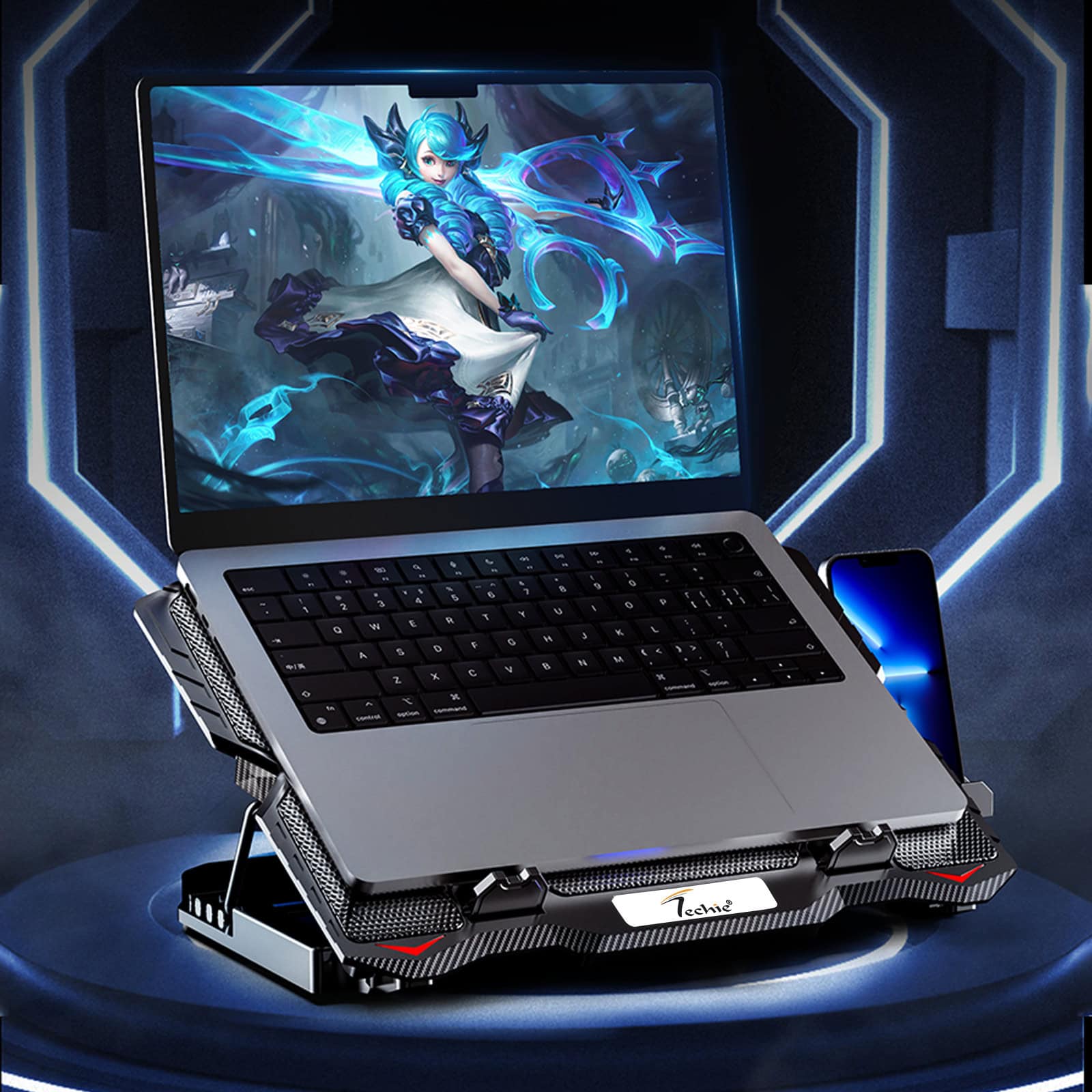 Techie 2 Fan Laptop Cooling Pad With Mobile Stand