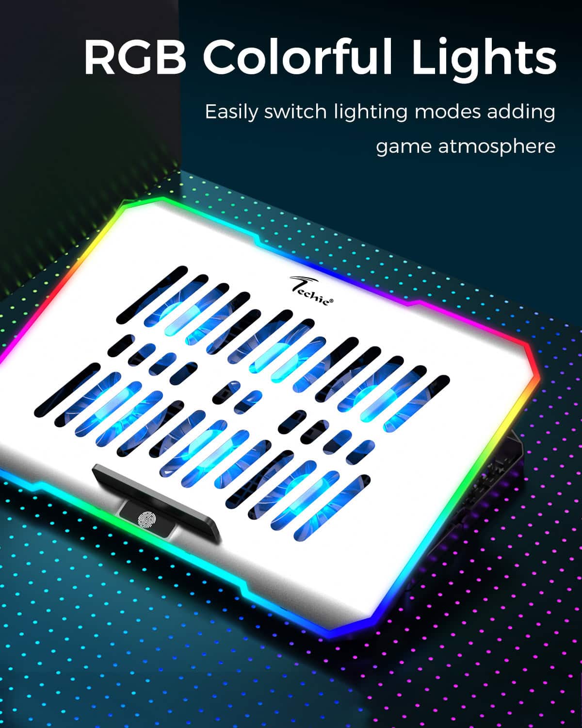 Techie Aerocool 6 Fan Laptop Cooling Pad With Touch Control RGB Lights.