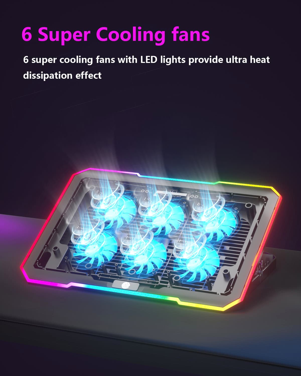 Techie Aerocool 6 Fan Laptop Cooling Pad With Touch Control RGB Lights.